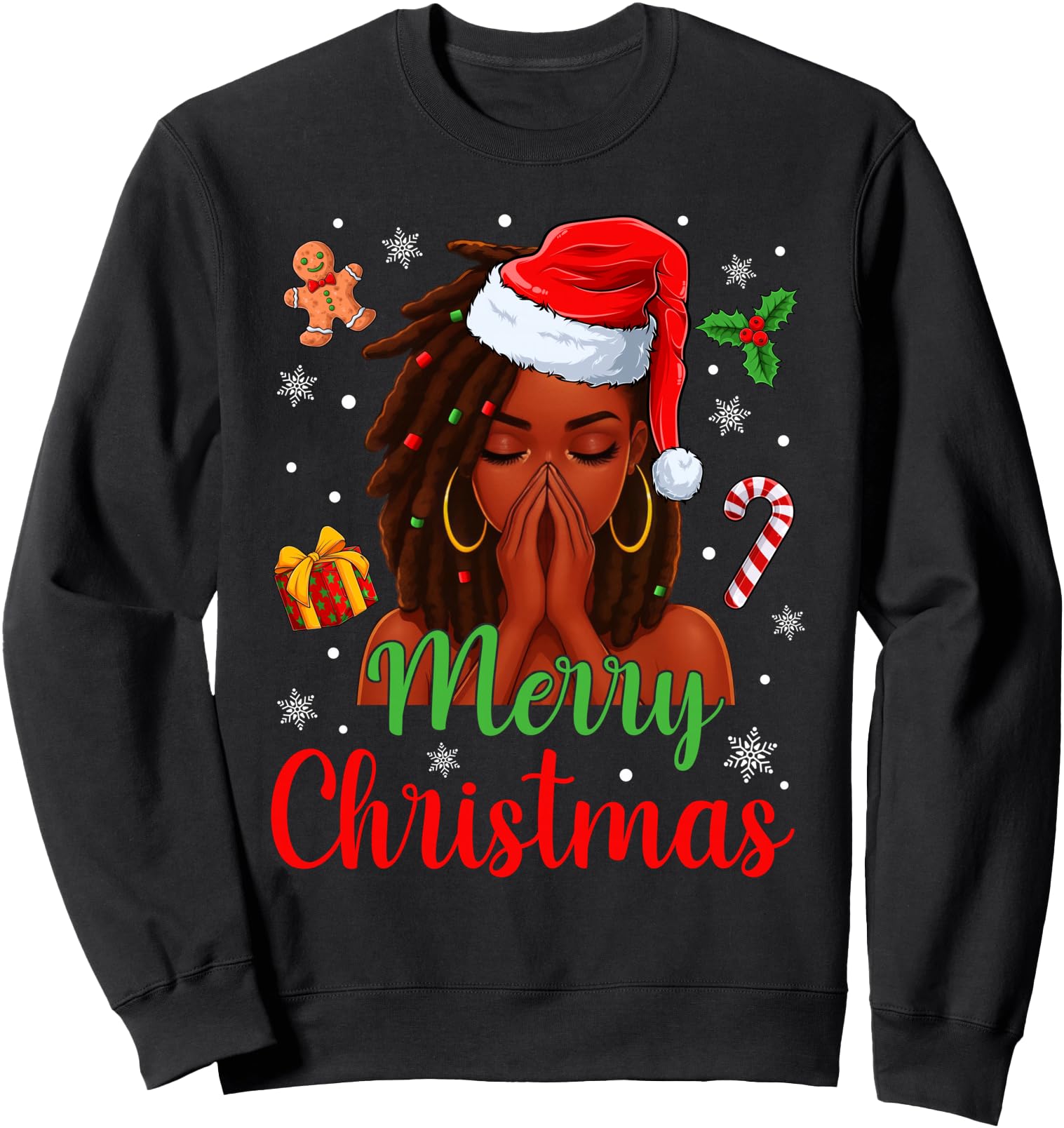 Merry Christmas African American Loc'd Girl Black Woman Sweatshirt
