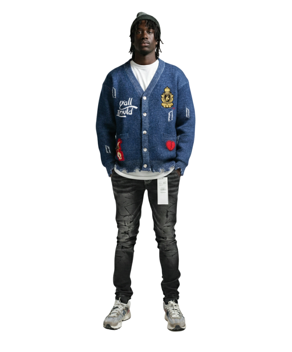 MAINZ  Men's premium sweater cardigan with embroidery & patches